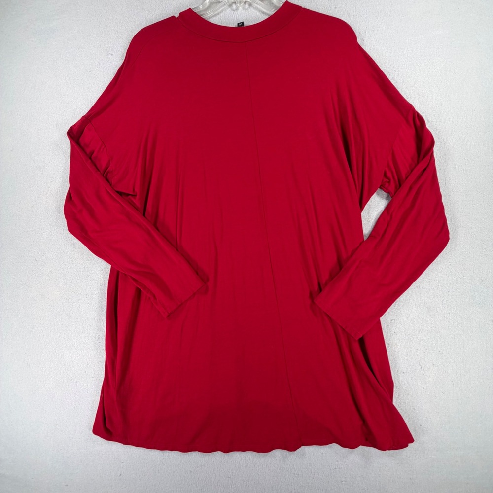Eileen Fisher Womens L Red Viscose Stretch Tunic Top Long Sleeve Cold Shoulder